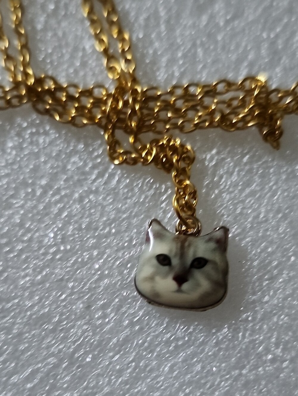 Hand Crafted Gold Cat Face Pendant Necklace